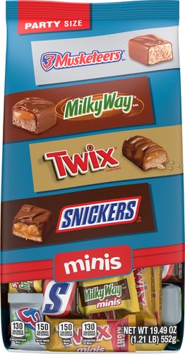 SNICKERS, TWIX, 3 MUSKETEERS, MILKY WAY Minis Back to School Chocolate Bar Variety Pack, Party Size, 19.49 Oz Bulk Bag