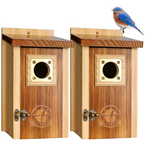 2 Pack Bird Houses for Outside Clearance with Copper Guard, Cedar Bird House Outdoor, Bluebird Finch Swallow Wren Chickadee Assembly Required