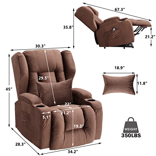 Big Lift Chairs Recliners for Elderly with Massage and Heating, Overstuffed Power Lift Recliner Chair, PU Leather Lazy Sofa Chairs for Living Room, 2 Remote Control/USB Port/Cup Holders