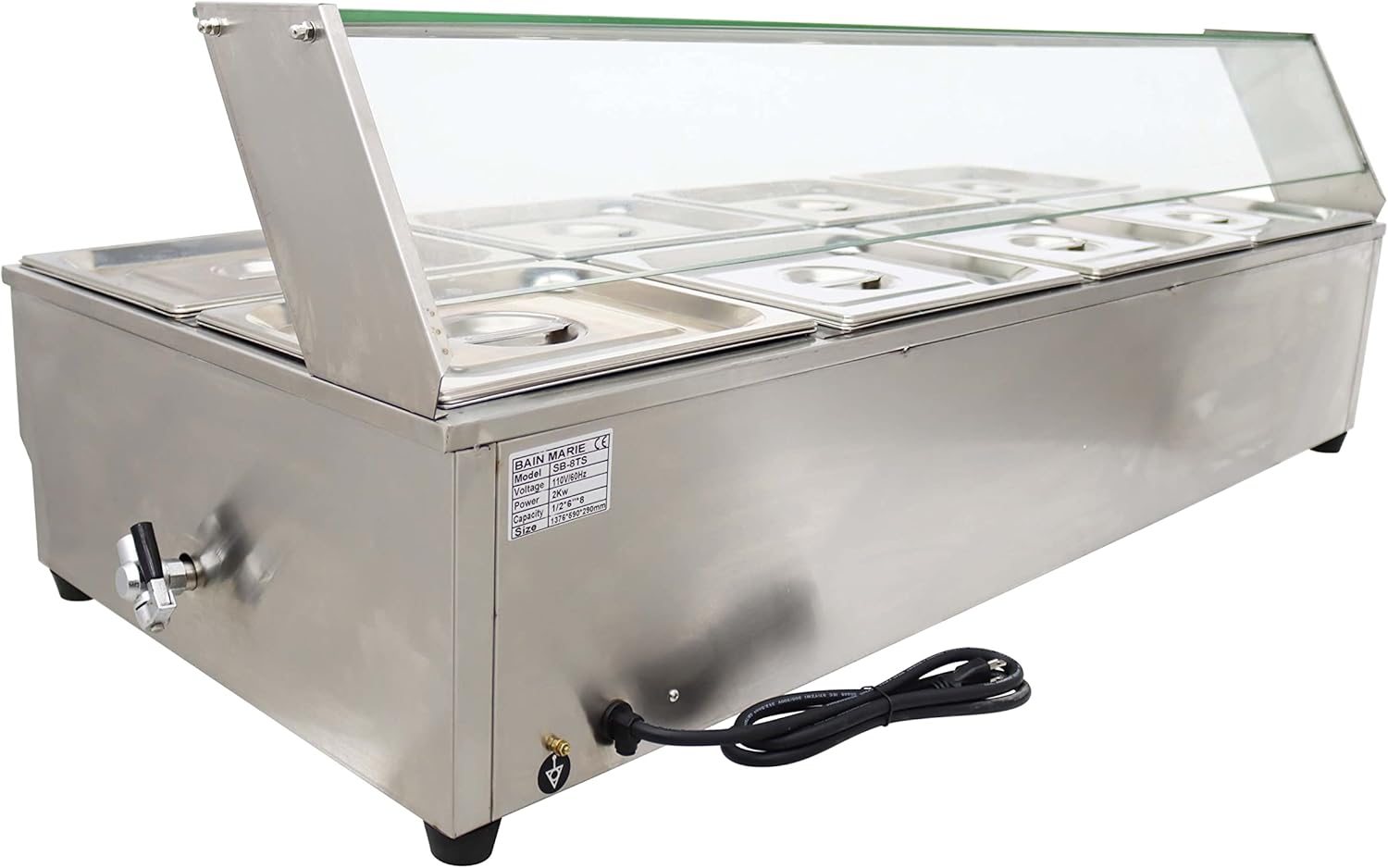 TECHTONGDA 6-Pan Bain-Marie Buffet Food Warmer Double Row Electric Steam Heater Stainless Steel Parties Catering Restaurants 2000W