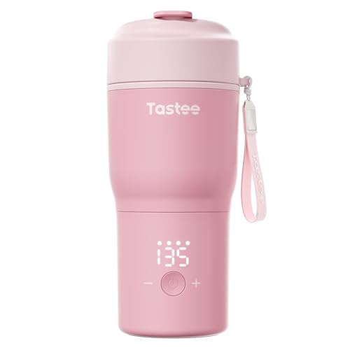 Tastee Heated Coffee Mug – 12oz Portable Travel Mug with 1℉ Precise Temperature Control, 8-Hour Heat Retention, 30W Fast Charging, Leak-Proof, Wide Mouth, Gift-Ready for Office, Home & Outdoor(Pink)