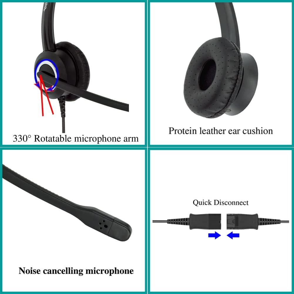 Compatible Grandstream Yealink Snom RJ9 VoIP Phone Headset Noise Cancelling Headphones HD Voice Plus 3.5mm Adapter (Binaural)