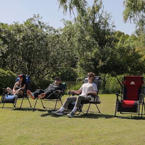 Oversized Padded Zero Gravity Lounge Chair, Foldable Patio Anti Gravity Reclining Chairs Folding Lawn Recliner with Cup Holder for Yard, Camping, Outdoor, Support 350 LBS, Black