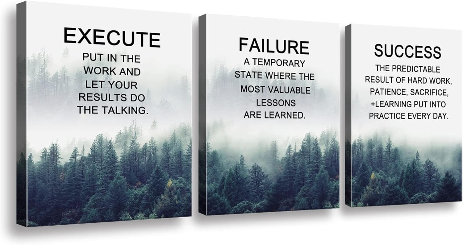 Canvas Wall Art Success Decor Set of 3 Print Execute Failure Success Inspirational canvas poster Print Motivational Decoration Office wall Decor A-273