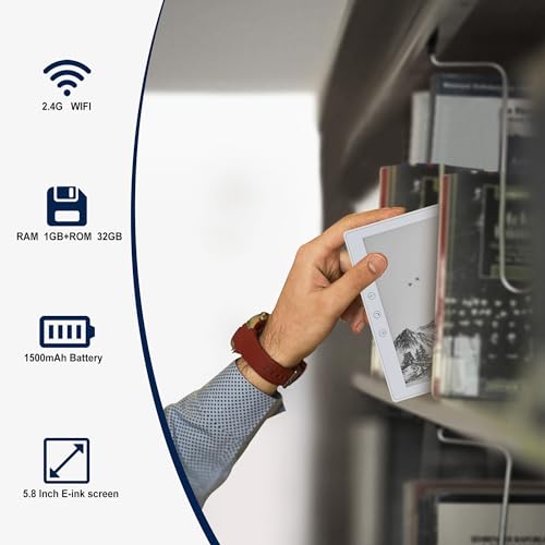 Veidoo 5.8 inch Ebook Reader, HD Touch Screen Carta E-Ink Technology, 32GB ROM(TF Card Expansion to 64G), WiFi, Long Endurance, Android E-Reader(White)