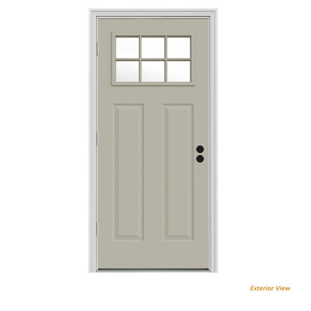 JELD-WEN 30 in. x 80 in. 6 Lite Craftsman Desert Sand Painted Steel Prehung Right-Hand Outswing Front Door w/Brickmould