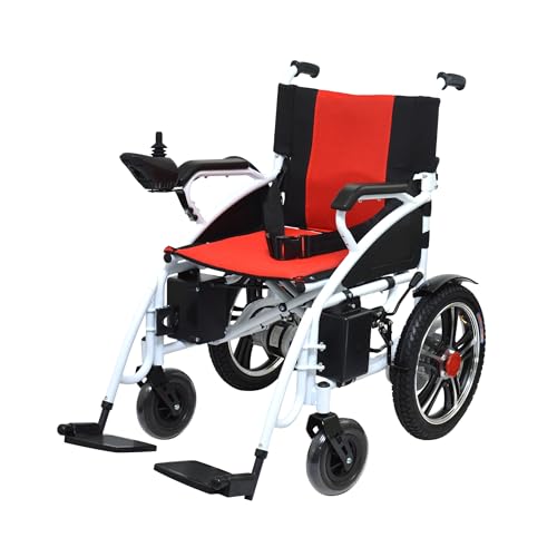Foldable Power Wheelchair for Adults - Economical Durable All Terrain Airplane and Cruise Travel Friendly Powerful Wheelchair w/Dual Motor | Low Cost Motorized Wheelchair (Red)