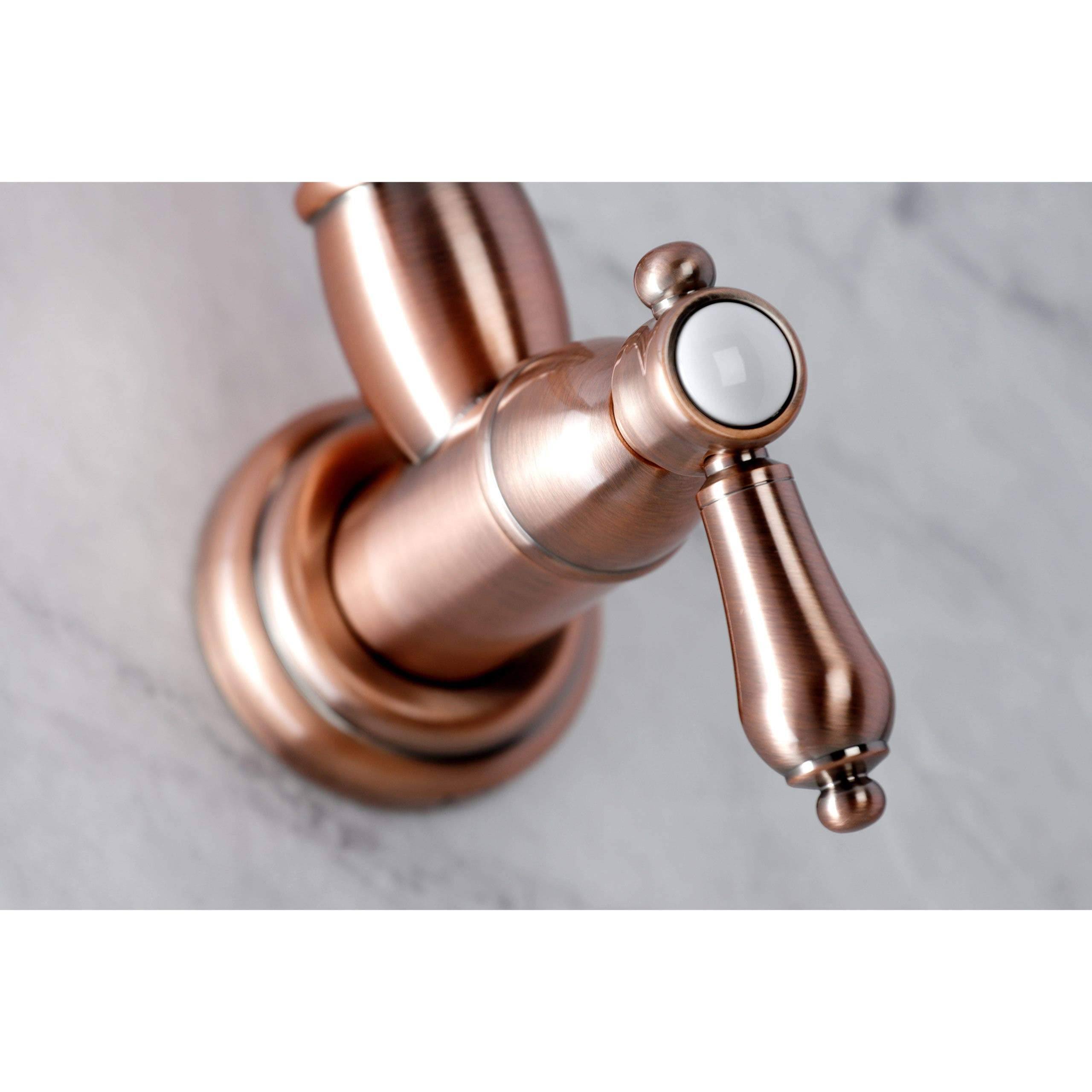 Kingston Brass KS310BALAC Heirloom Wall Mount Pot Filler Kitchen Faucet Antique Copper