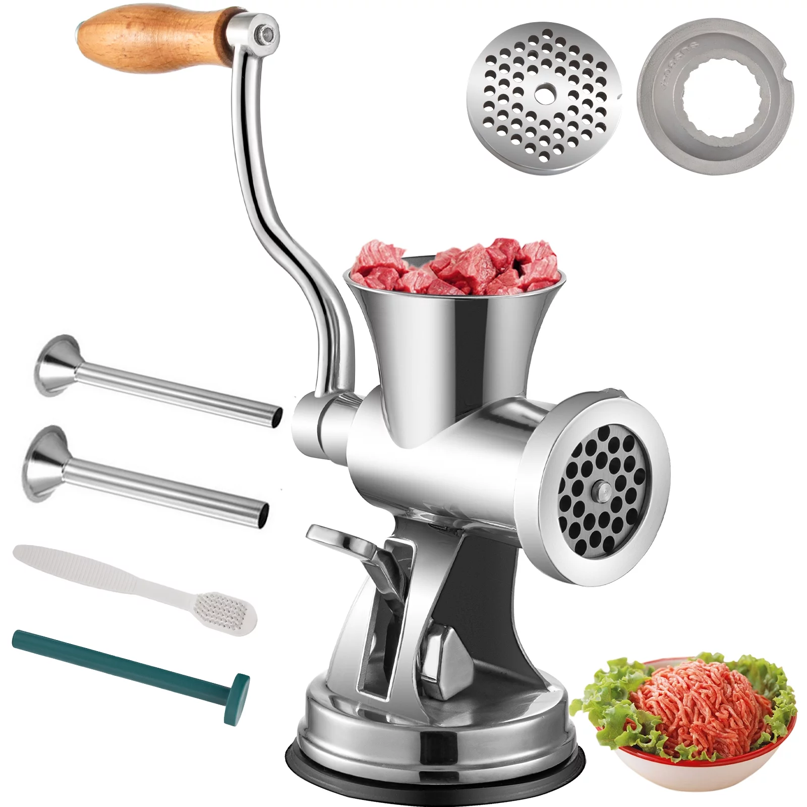 VEVORbrand Hand Operated Meat Grinder 304 Stainless Steel Manual Meat Grinder Multifunction Crank Meat Grinder Sausage Maker Powder Grinder Household Manual Meat Mincer