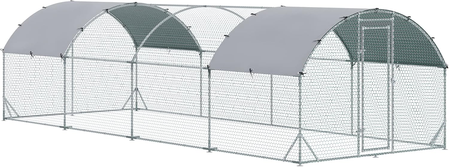 PawHut Chicken Run Large Metal Chicken Coop with Waterproof and Anti-UV Cover, Dome Shaped Walk-in Fence Cage Hen House for Outdoor and Yard Farm Use, 1