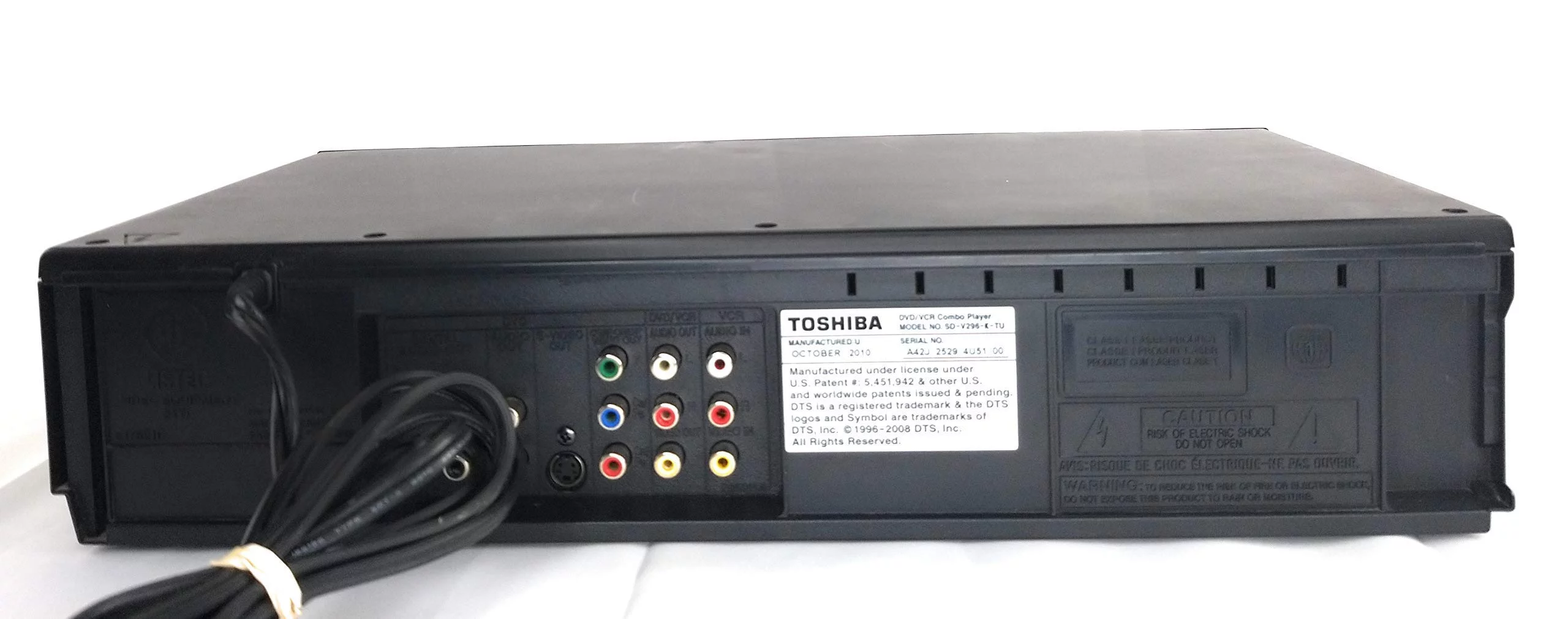 Toshiba SD-V296 - DVD/VCR Combo Player - Black - with Original Remote, Manual, Audio Video Cables (Used)