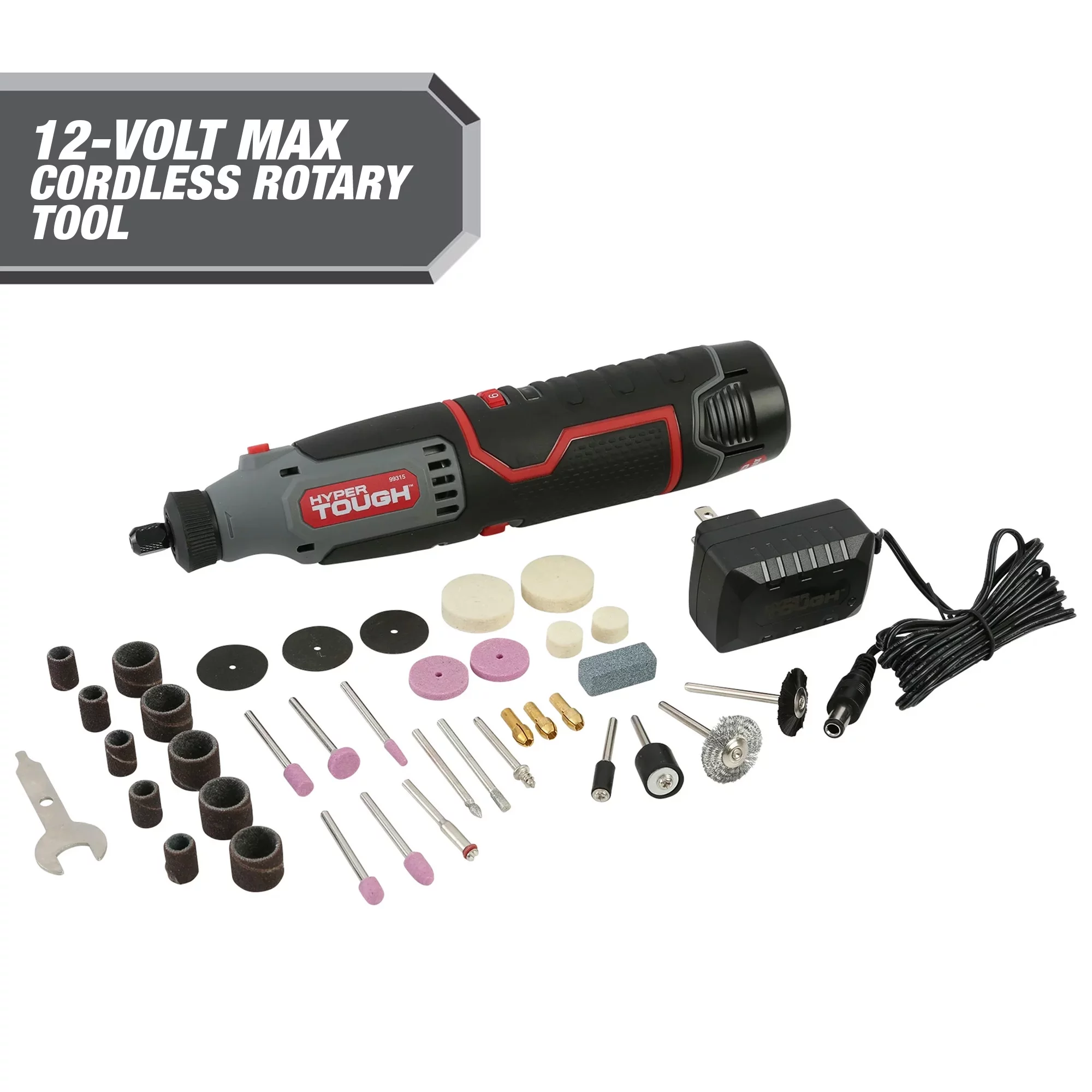 Hyper Tough 12V Max* Lithium-Ion Cordless Variable Speed Rotary Tool, 40 Accessories, with 1.5Ah Battery and Charger, 99315