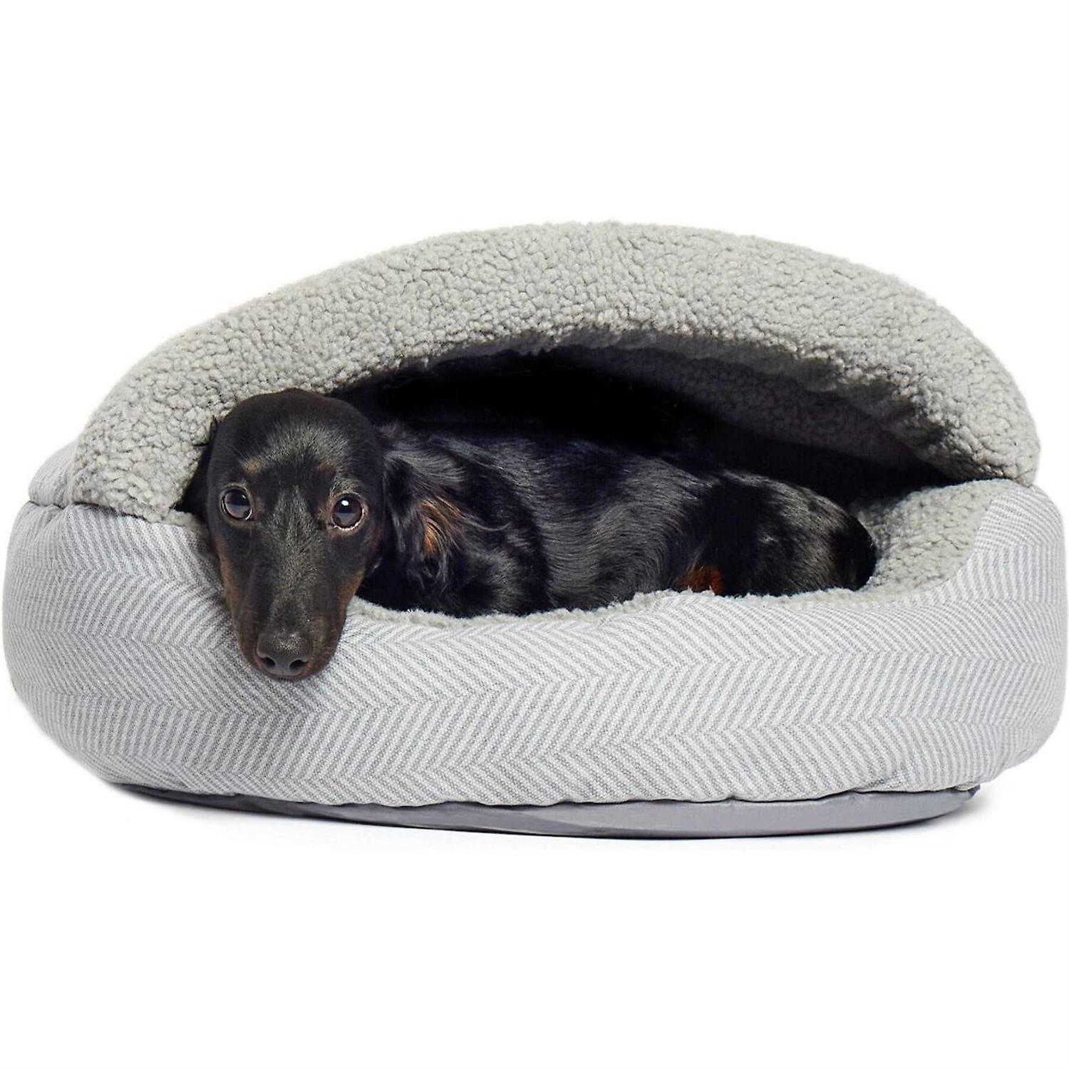 Precious Tails Herringbone Canvas Fleece Deep Dish Cave Bed - Pet Supplies online store