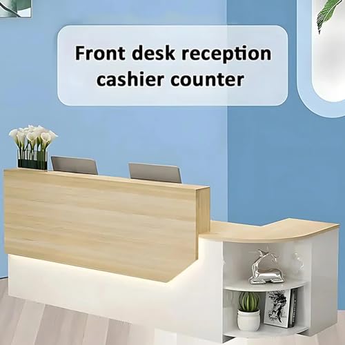 Modern Reception Desk with Counter, Office Reception Desk Curved Shaped Front Desk with Private Lockable Storage & Shelves for Office(Black+White Right,86.61