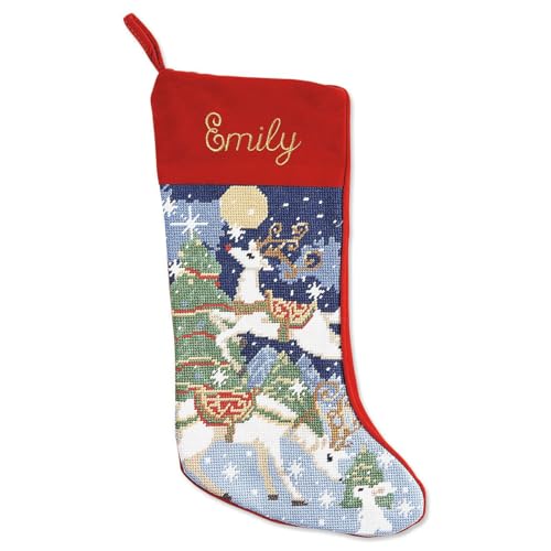 Lillian Vernon Santa Personalized Heirloom Christmas Needlepoint Stocking Stocking, 100% Wool, 9.5