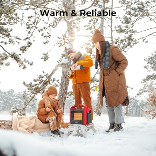 CAMPLUX Portable Propane Heater Outdoor and Indoor, 12000 BTU LP Gas Buddy Heater for Camping with ODS & Tip-over Protection, 1lb Propane Radiant Heating with LED light, Red