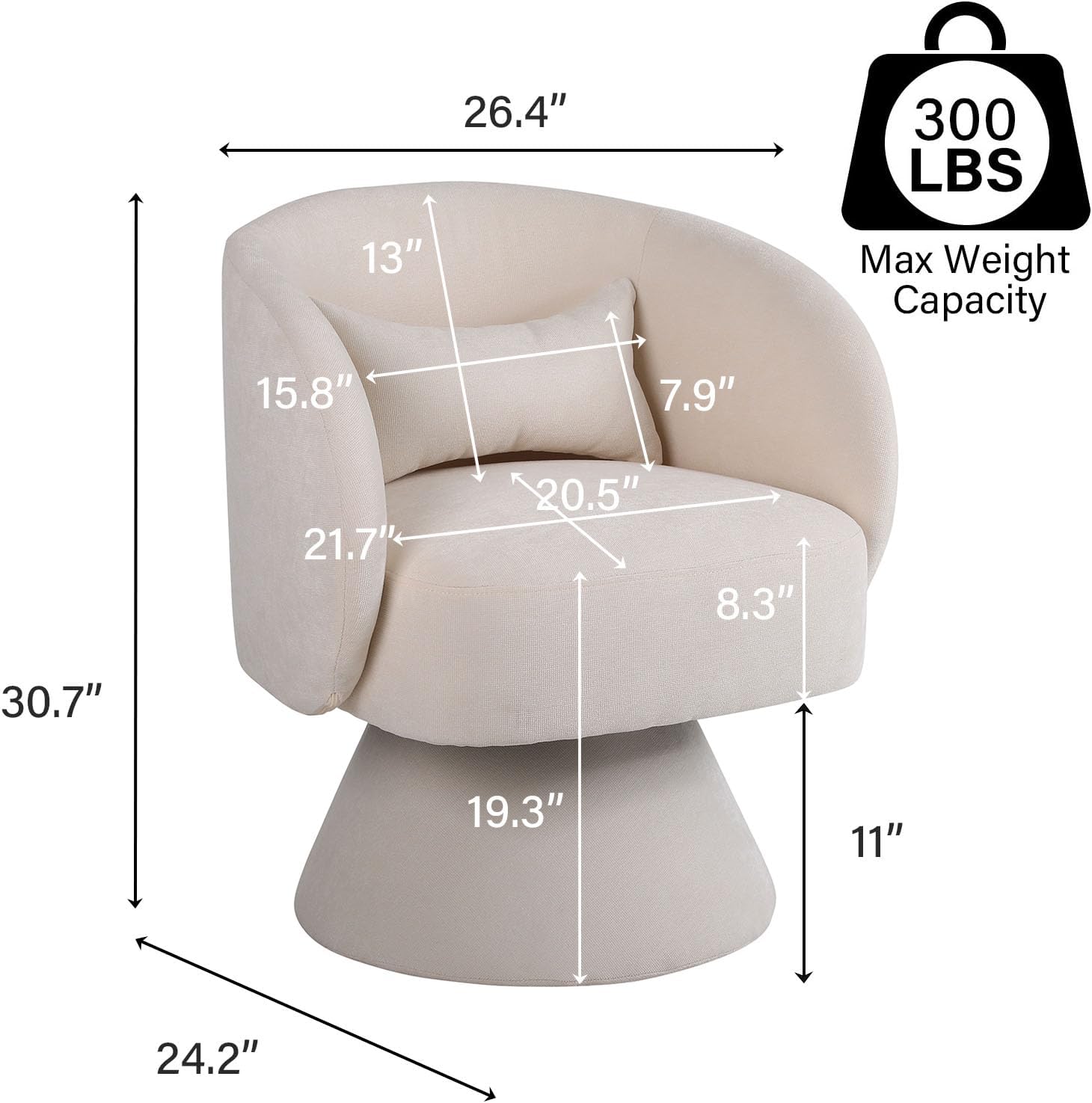 Swivel Barrel Chair,Modern Round Swivel Accent Chairs with Pillow,360 Degree Comfy Linen Fabric Accent Chair Small Single Chair Armchair for Living Room Bedroom(Beige)