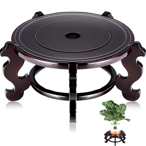 Yoiemivy 8 Inch Wooden Plant Stand Vase Stand Indoor Chinese Fishbowl Planter Stands for Display Oriental Style Indoor Plant Pot Pedestal Stand (8 Inch)