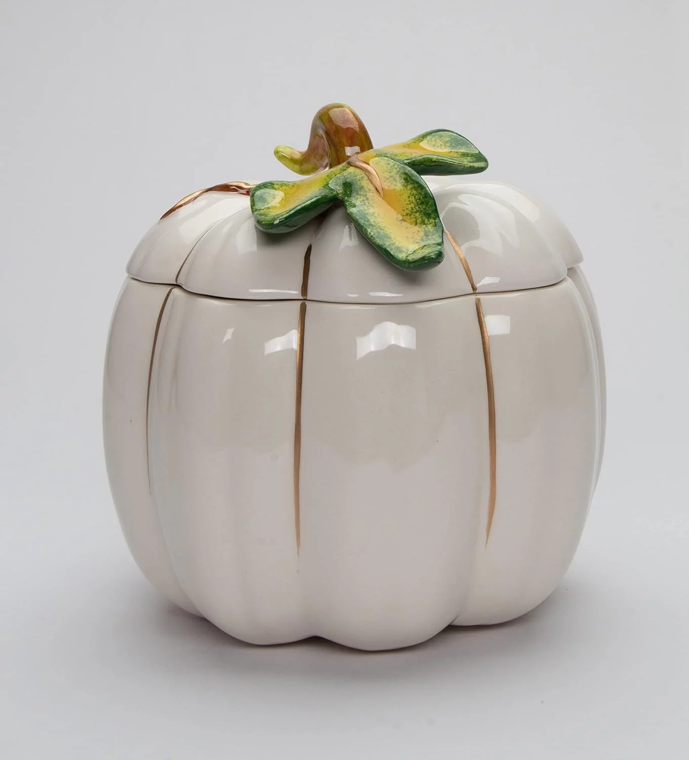 Fine Ceramic Thanksgiving Harvest White Pumpkin Cookie Candy Jar, 6-5/8