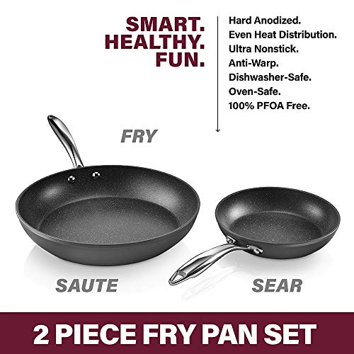 Granite Stone Professional Frying Pan Set, Hard Anodized Ultra Nonstick 10” & 11.5” Pro Chef’s Skillet Set, Durable Granite Surface Coated 3x and Infused with Minerals & Diamonds, Induction Capable…