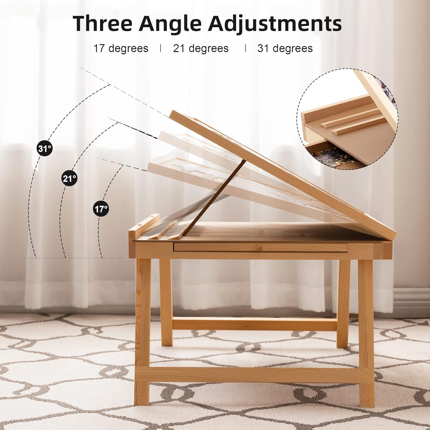 Lavievert Tilting Puzzle Table with 2 Drawers, Adjustable Jigsaw Puzzle Board for Adults & Kids, Portable Wooden Puzzle Plateau with Folding Legs & Non-Slip Tabletop for Up to 1000 Pieces