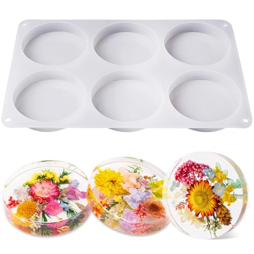 LET'S RESIN Coaster Resin Molds Silicone, Large 6 Cavity Silicone Molds for Resin, Extra Deep Round Silicone Coaster Molds for Epoxy Resin, Cups Mats, DIY Craft