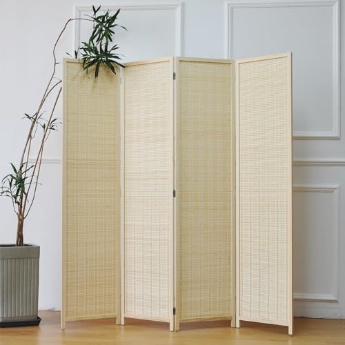 5 Panel Room Divider and Folding Screen Room Divider,Bamboo Room Divider Screen for Room Separation,67