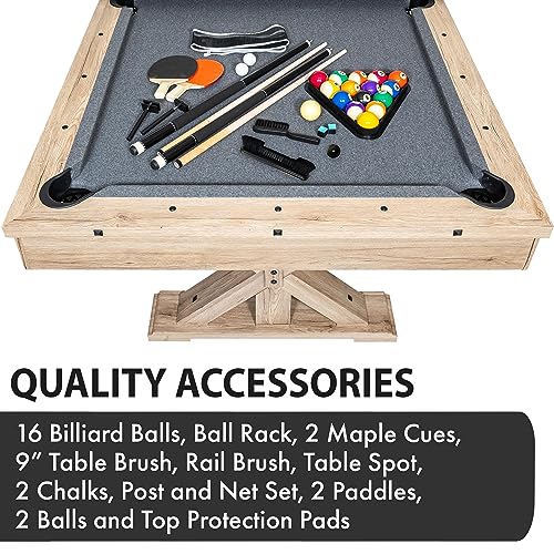 7 FT 3 in 1 Multi Game Pool Table with Dining Top Pool Table Ping Pong Table Combo, Includes Pool Table Accessories and Tennis Paddles