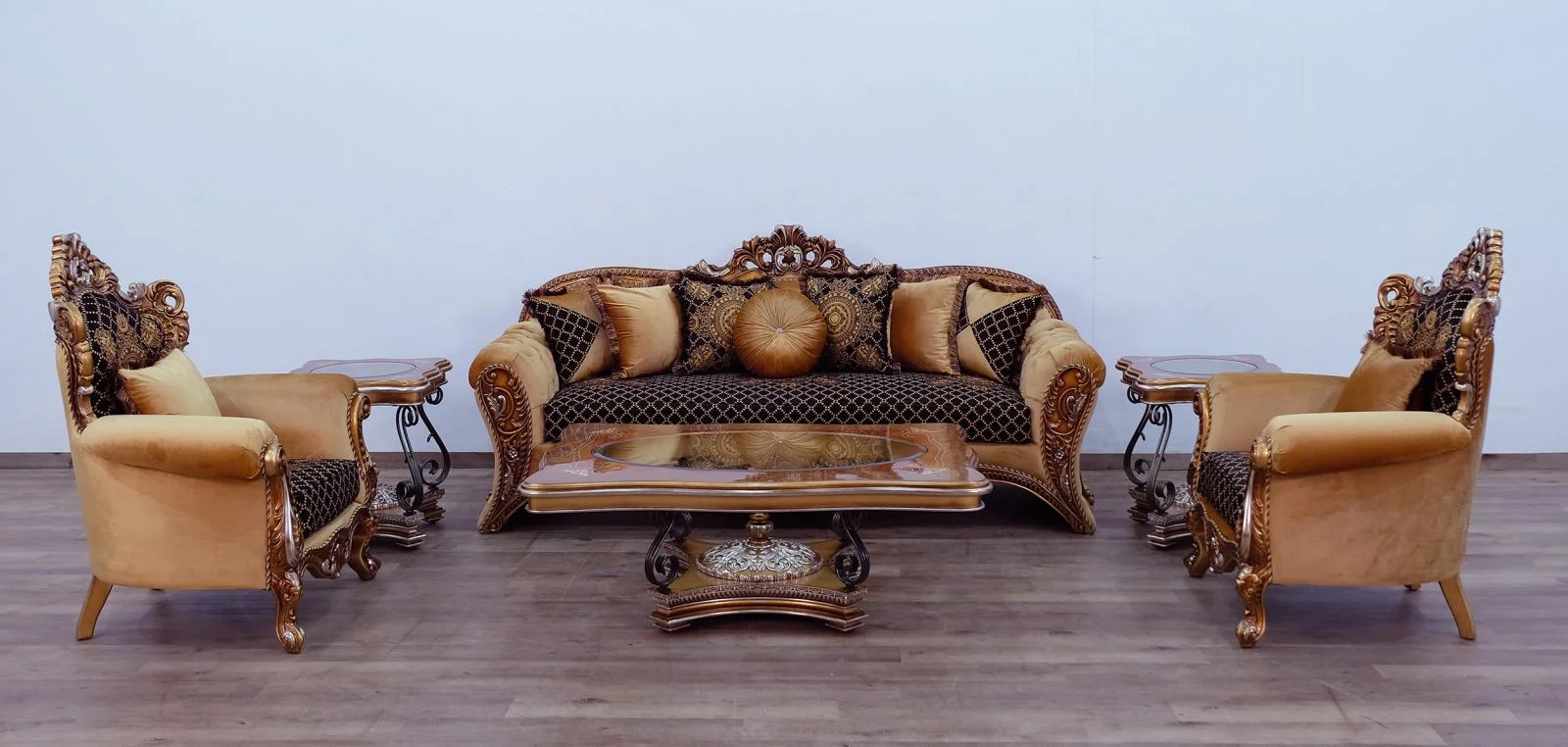 Royal Luxury Black & Brown Gold EMPERADOR Sofa Set 3 EUROPEAN FURNITURE Classic