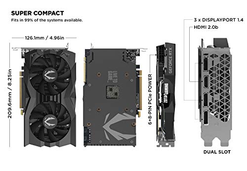ZOTAC Gaming GeForce RTX 2070 Super Mini 8GB GDDR6 256-Bit 14Gbps Gaming Graphics Card, Ice Storm 2.0, Super Compact, ZT-T20710E-10M
