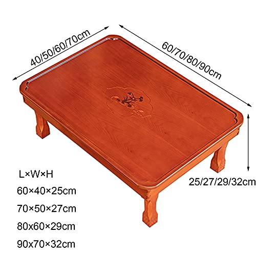 Folding Table, Korean Tatami Dining Table/Tea Room Table/Kang Table/Low Wooden Table, Hand-Painted Bay Window Table (Size : 80x60×29cm)
