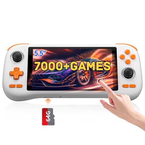 kinhank K56 Retro Handheld Game Console, Support 7000+ Games, Equipped with 64G TF Card, Android 14.0 System, Portable Retro Video Game Console, 5.5 Inch IPS Touch Screen, 2.4G/5G, BT 5.0 (64GB)