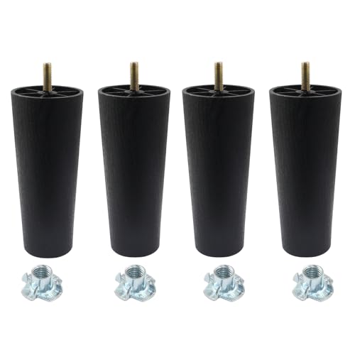 4Pcs 6 inch Sofa Legs, Round Furniture Legs Tapered Couch Legs Plastic Replacement Furniture Legs with M8 Hanger Bolts for Couch Table Sofa