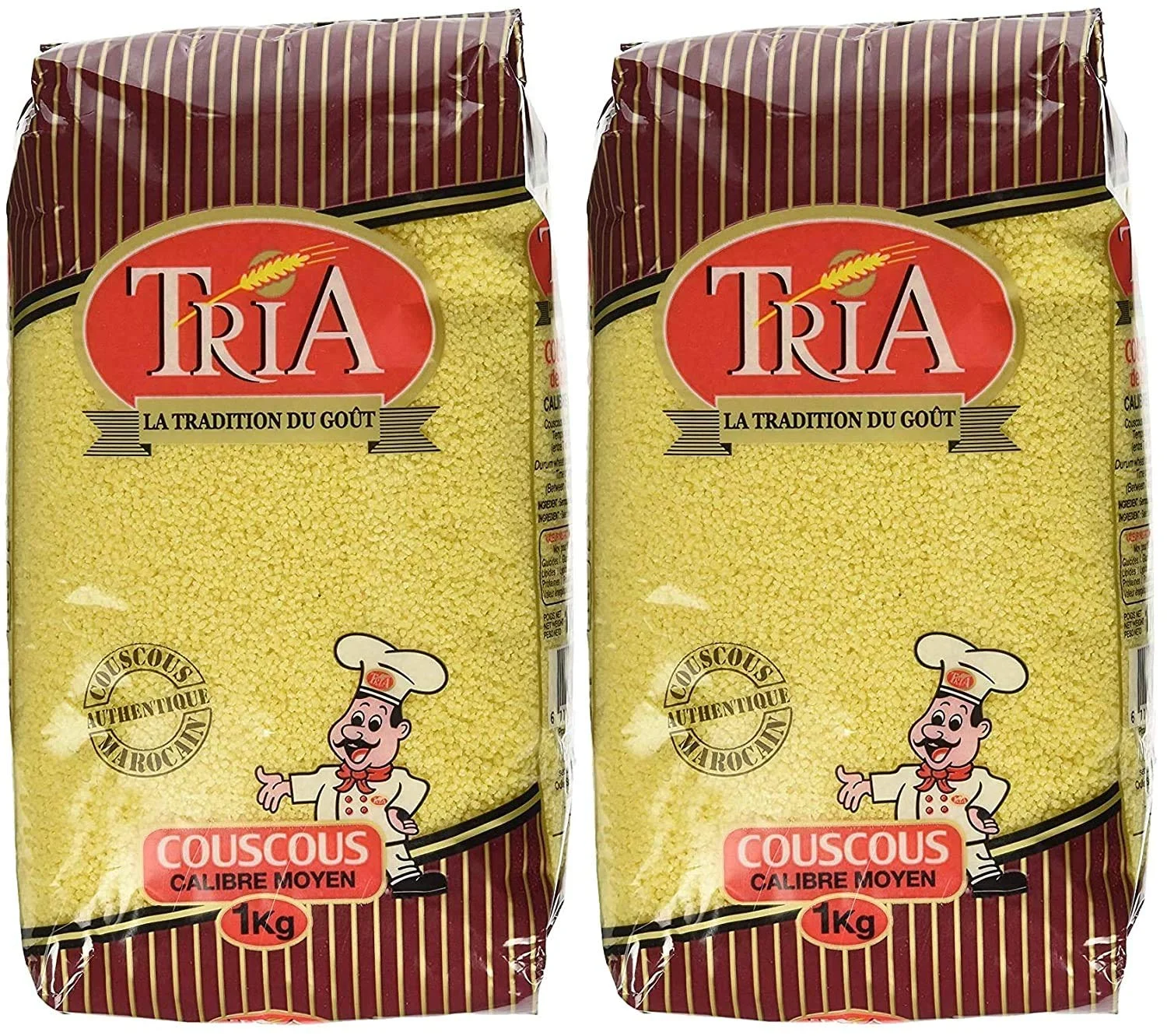 Tria Medium Couscous, Product Of Morocco- Two 2.2 Lb (1 Kg) Bags