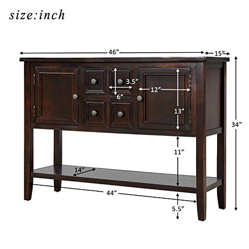 LOVMOR Cambridge Series Buffet Sideboard Console 2 Cabinets 4 Storage Drawers and Open Bottom Shelf, Couch Sofa Table for Living Room Apartment Hallway Entryway, Espresso