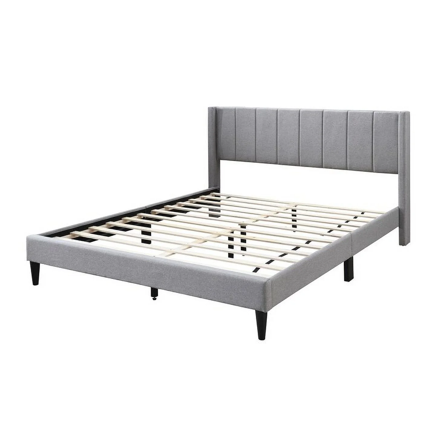 Isabella Vertical Tufted Channel Wingback Platform Bed GreyLinen - King