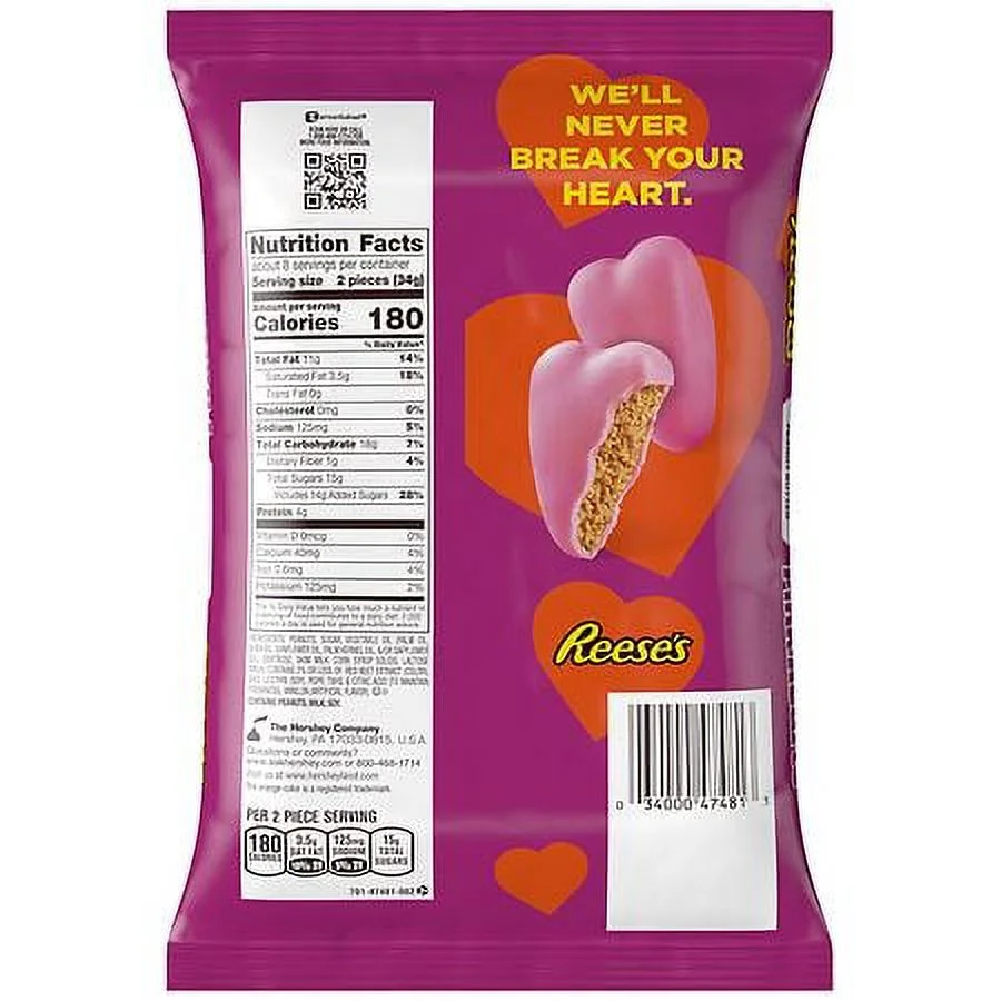 Reese's Peanut Butter Snack Size Hearts Candy Bag Pink Creme 9.6 OZ Pack of 2