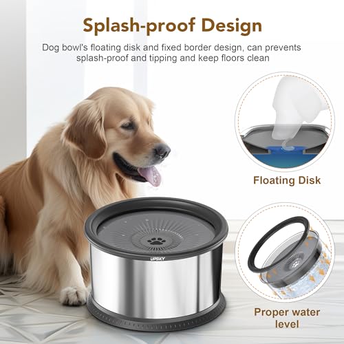 UPSKY 6.5L Dog Water Bowl,1.6 Gallon Super Large Capacity No Spill Dog Water Bowl,Stainless Steel Spill Proof Slow Water Feeder,No Splash Water Bowl with Anti-Slip Mat for Messy Drinkers