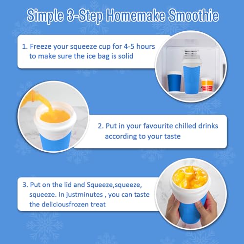 Slushie Maker Cup - DIY Magic Slushy Maker Squeeze Cup, Portable Smoothie Squeeze Cup for Juices, Milk and Ice Cream Make, Double Layers Silica Cup with Lid & Straw for Friends, Family Gifts (Pink)