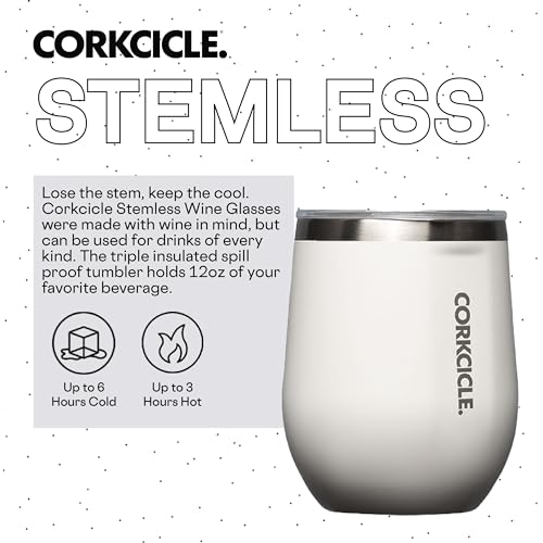 Corkcicle Stemless Insulated Wine Glass Tumbler, Gloss Powder Blue, 12 oz – Stainless Steel Stemless Wine Glass Keeps Beverages Cold for 6 Hours, Hot for 3 Hours – Non-Slip, Easy-Grip