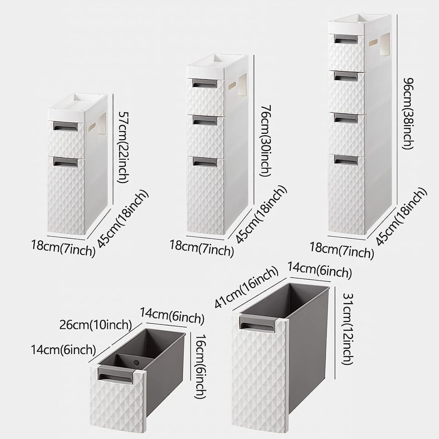 Small Bathroom Storage Cabinet with Moveable Drawers Slim Storage Tower with Wheels Drawer Cart Storage Tower Furniture Narrow Storage Drawer Cart Unit for Bedroom Hallway Closet Office Organizat