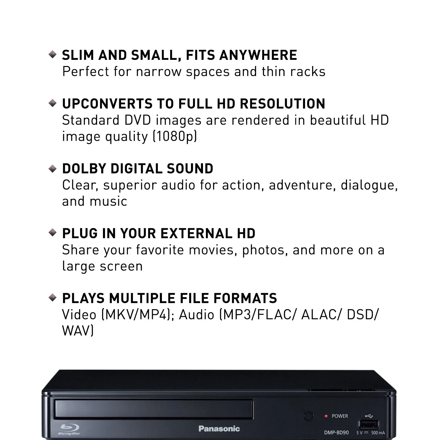 Panasonic Blu Ray DVD Player with Full HD Picture Quality and Hi-Res Dolby Digital Sound DMP-BD90P-K