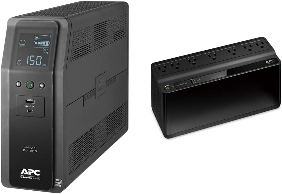 APC UPS 1500VA Sine Wave UPS Battery Backup, BR1500MS2 Backup Battery Power Supply with AVR, (2) USB Charger Ports