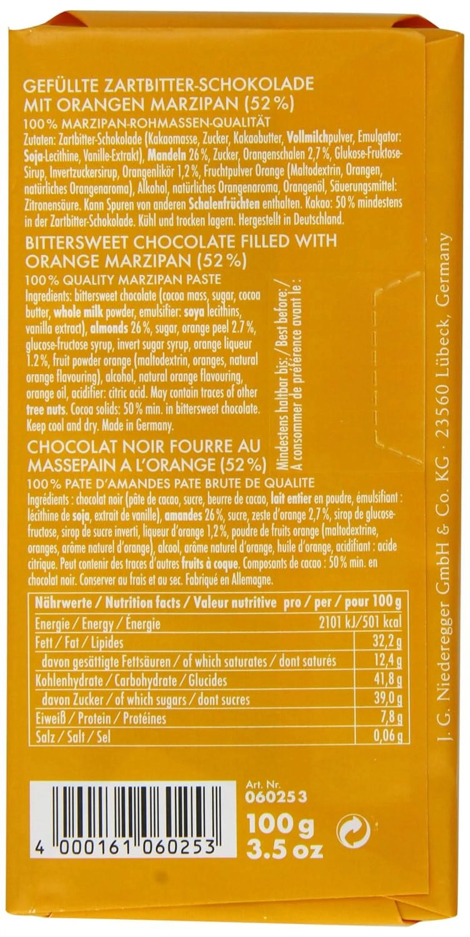 Orange Chocolate Marzipan Bar 100 G (Pack Of 2)