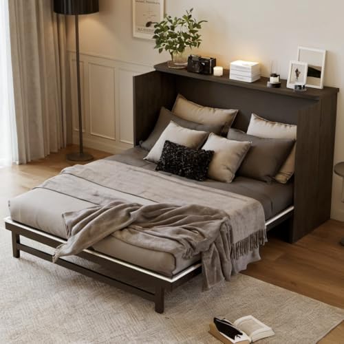 Queen Murphy Bed with Desk and Removable Shelves on Each Side, Murphy Bed Chest Murphy Bed Frame w/USB Port for Home Office, Studio or Guest Room,White