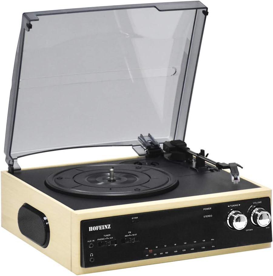 Hofeinz Vintage Turntable, Retro Vinyl Record Player, with Bluetooth Output, AM/FM Radio, Built in Stereo Speakers Pack of 2