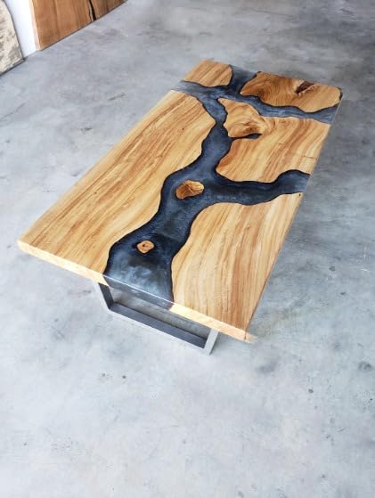 Large Indoor Grey Epoxy Dining Table Resin Coffee Table Living Room Table River Flow for 2, 4, 6, 8 Table Top Resin Epoxy Table Wooden Table Patio Table (18
