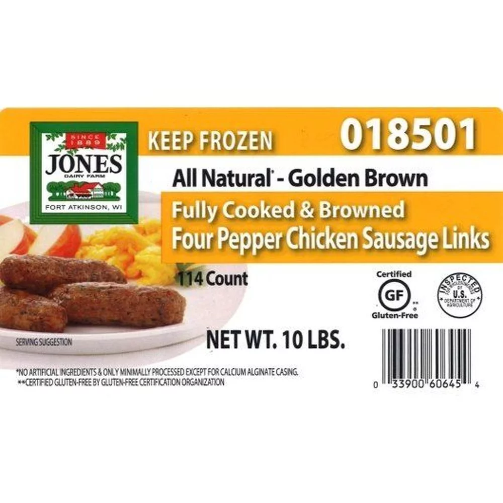 Jones Dairy Farm All Natural Fully Cooked Four Pepper Chicken Sausage Links, 1.4 Ounce -- 114 per case