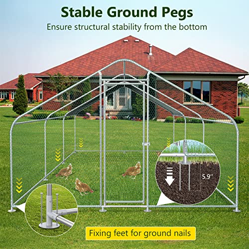 10x20FT Large Metal Chicken Run with Roof, Walk-in Poultry Cage Chicken Coop Runs House for Yard with Waterproof Cover, Ducks Rabbits Habitat Cage Spire Shaped Coop