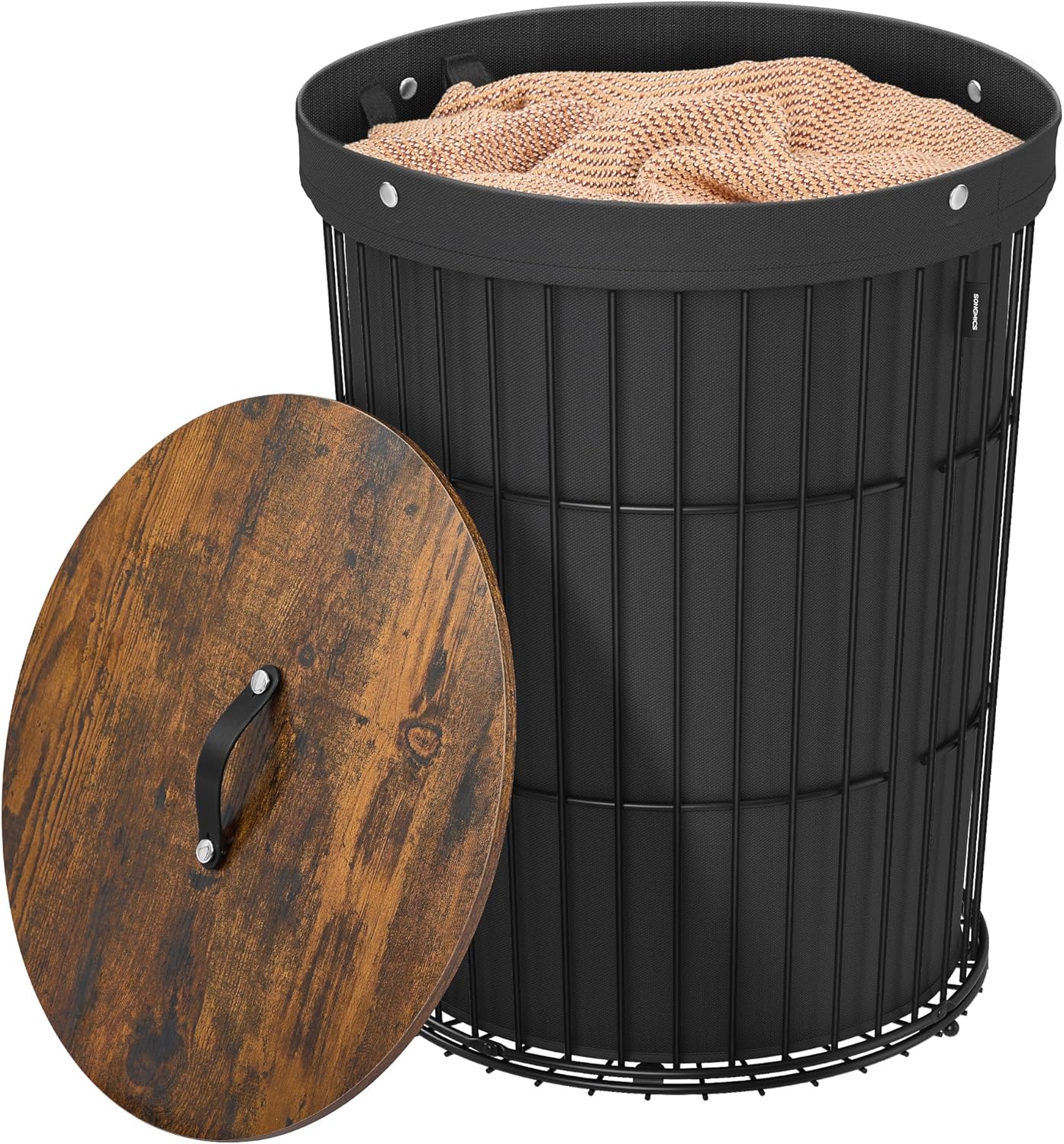 SONGMICS Laundry Hamper with Lid, Round Laundry Basket, 25 Gallons (95 L), Versatile, Removable Fabric Liner, Large Capacity, for Laundry Room, Bedroom, Living Room, Ink Black ULCB160B01